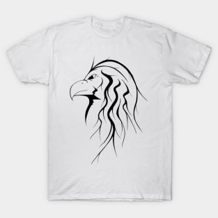 Black and white side profile of eagle with long hair T-Shirt